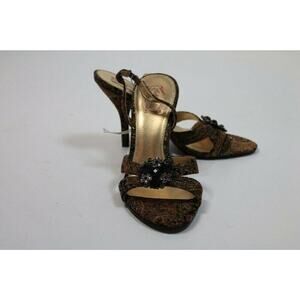 $100 Hale Bob Brown Paisley Black Jeweled Strappy Stiletto Heels 8 NEW